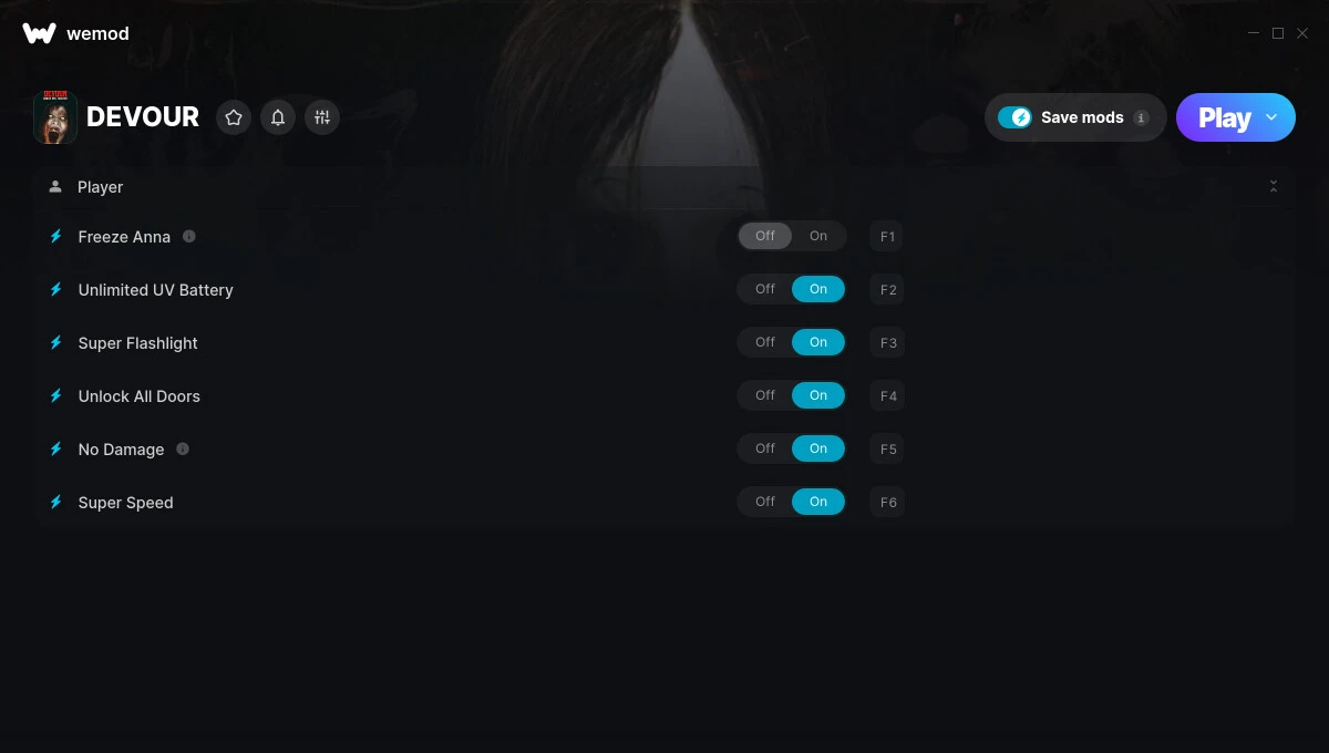 DEVOUR "Трейнер +6 от WeMod: Супер урон, скорость, заморозка Анны"