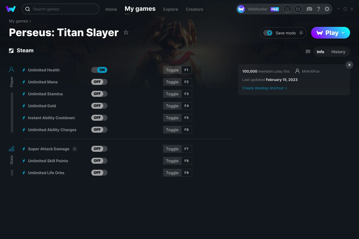 Perseus: Titan Slayer "Трейнер +9" [UPD: 15.02.2023] {MrAntiFun / WeMod}