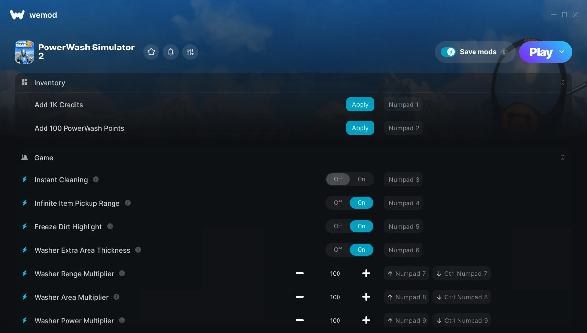 PowerWash Simulator 2 "Трейнер +8 от WeMod: Кредиты, деньги, скорость и пр"