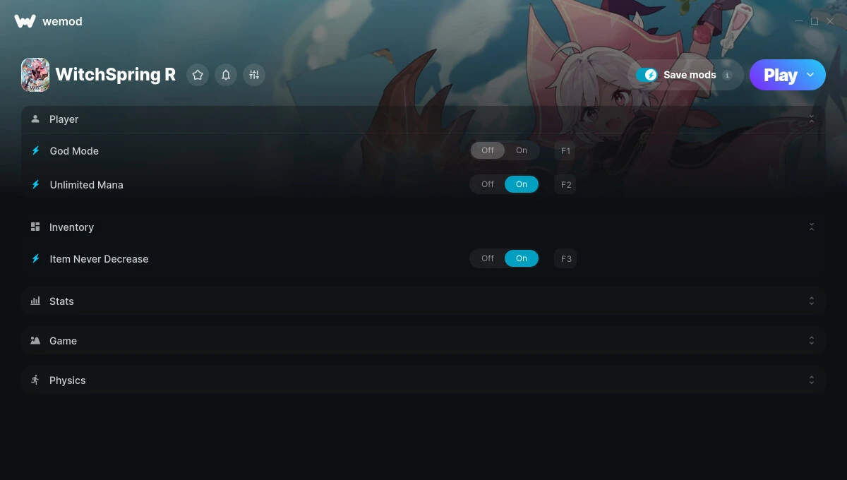 WitchSpring R "Трейнер +10 от WeMod: Здоровье, мана, урон, опыт и пр"