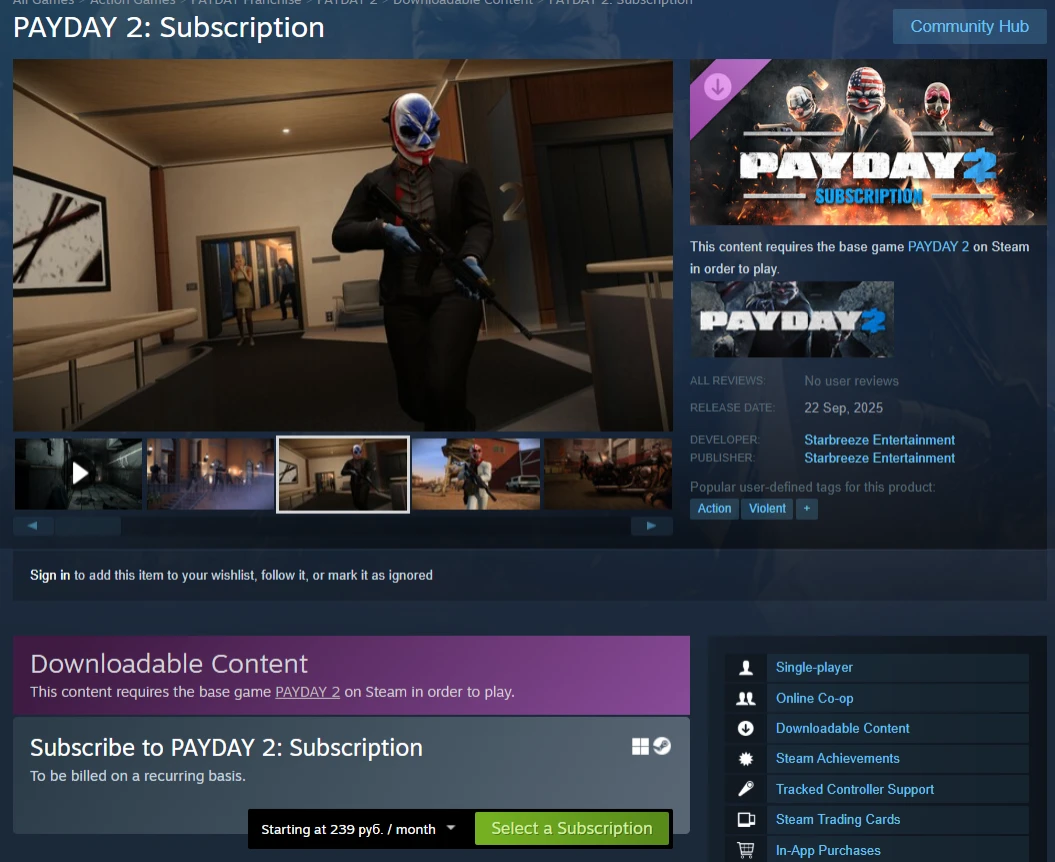 Starbreeze вводит подписку на DLC для Payday 2