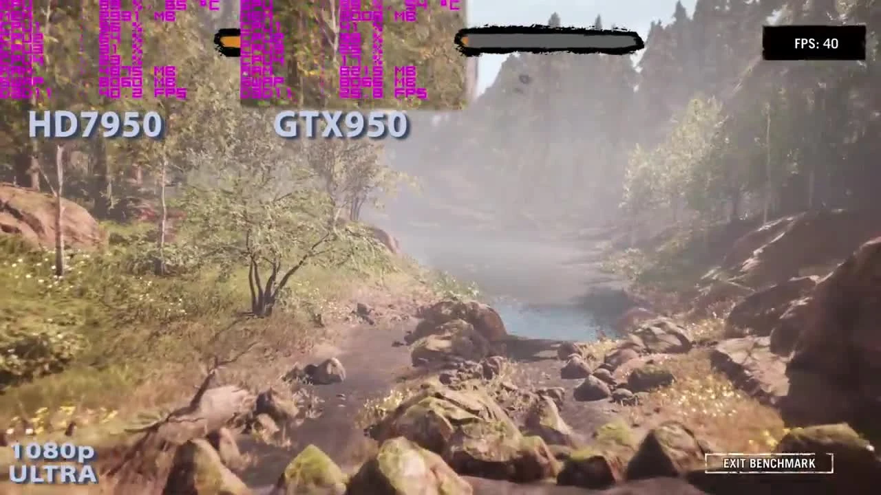 Far Cry Primal - тест в Бенчмарке HD 7950 vs GTX950 - Ultra