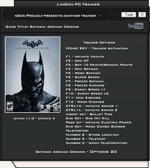 Batman ~ Arkham Origins: Трейнер/Trainer (+20) [1.8 ~ Update 8] {LinGon}