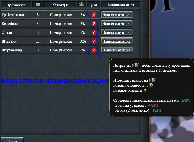 Europa Universalis 4 "Бесплатная национализация провинций и владений"
