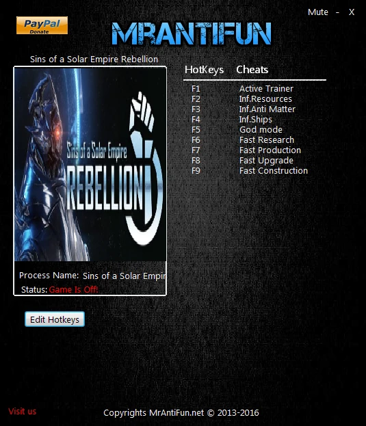 Sins of a Solar Empire Rebellion: Трейнер/Trainer (+8) [1.85] {MrAntiFun}