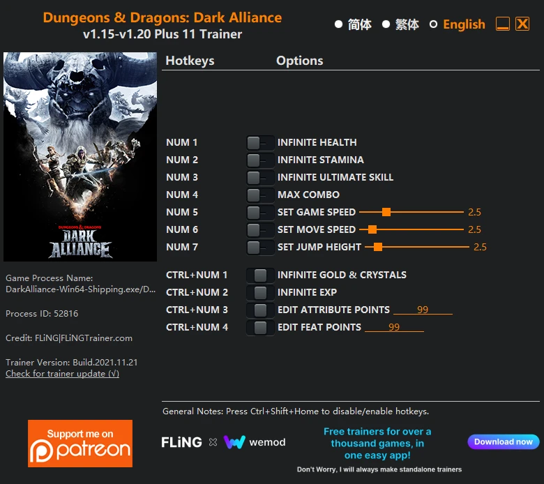 Dungeons & Dragons: Dark Alliance: Трейнер/Trainer (+11) [1.15 - 1.20] {FLiNG}