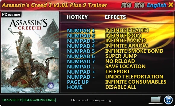 Assassin's Creed 3: Трейнер/Trainer (+9) [1.01: Fixed Version] {FLiNG}