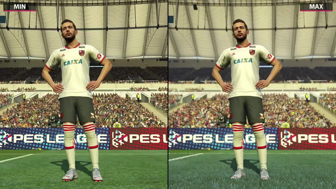 Сравнение графики PES 2019 - низкие vs. высокие