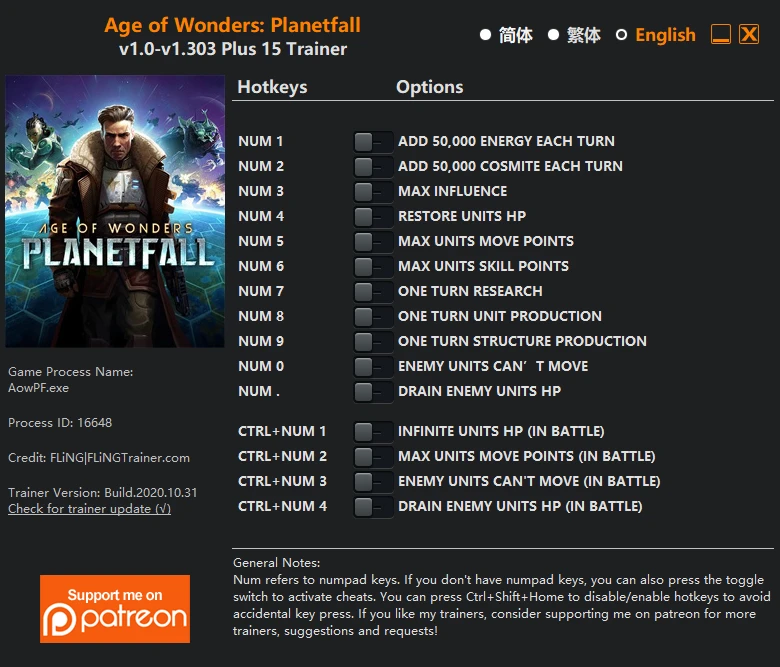 Age of Wonders: Planetfall: Трейнер/Trainer (+15) [1.0 - 1.303] {FLiNG}