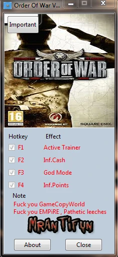 Order of War: Трейнер/Trainer (+3) [1.0.0.1] {MrAntiFun}