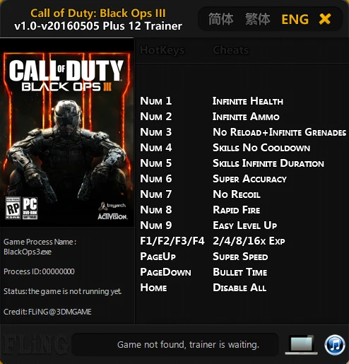 Call of Duty: Black Ops 3: Трейнер/Trainer (+12) [1.0 - 20160505] {FLiNG}