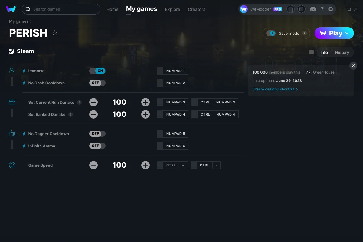 Perish "Трейнер +7" [UPD: 29.06.2023] {GreenHouse / WeMod}