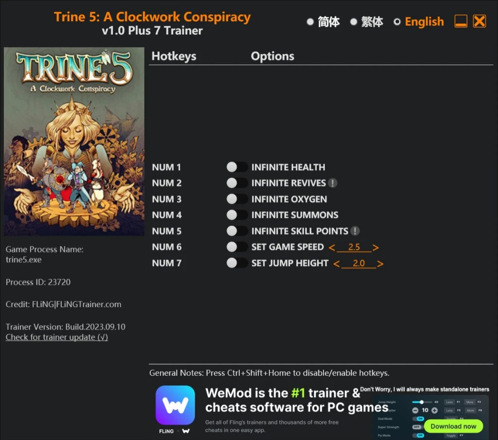 Trine 5: A Clockwork Conspiracy "Трейнер +7" [1.0 - UPD: 25.02.2025] {FLiNG}
