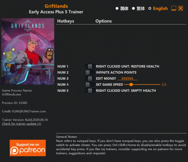 Griftlands: Трейнер/Trainer (+5) [EA: 17.06.2020] {FLiNG}