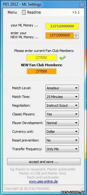 PES 2012 "Master League Settings 1.1"