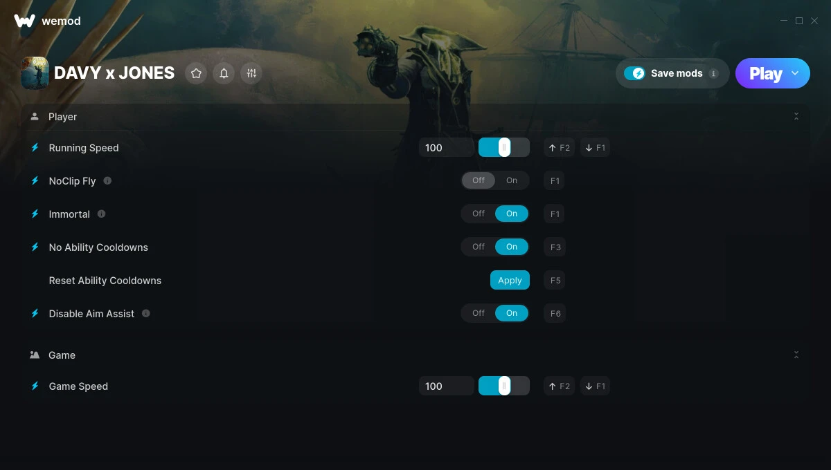 Davy x Jones "Трейнер +7 от WeMod: Редактор игрока, инвентаря, оружия"