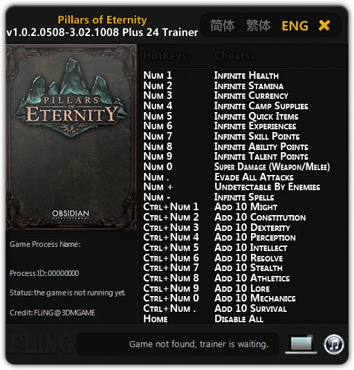Pillars of Eternity: Трейнер/Trainer (+24) [1.0.2.0508-v3.02.1008] {FLiNG}
