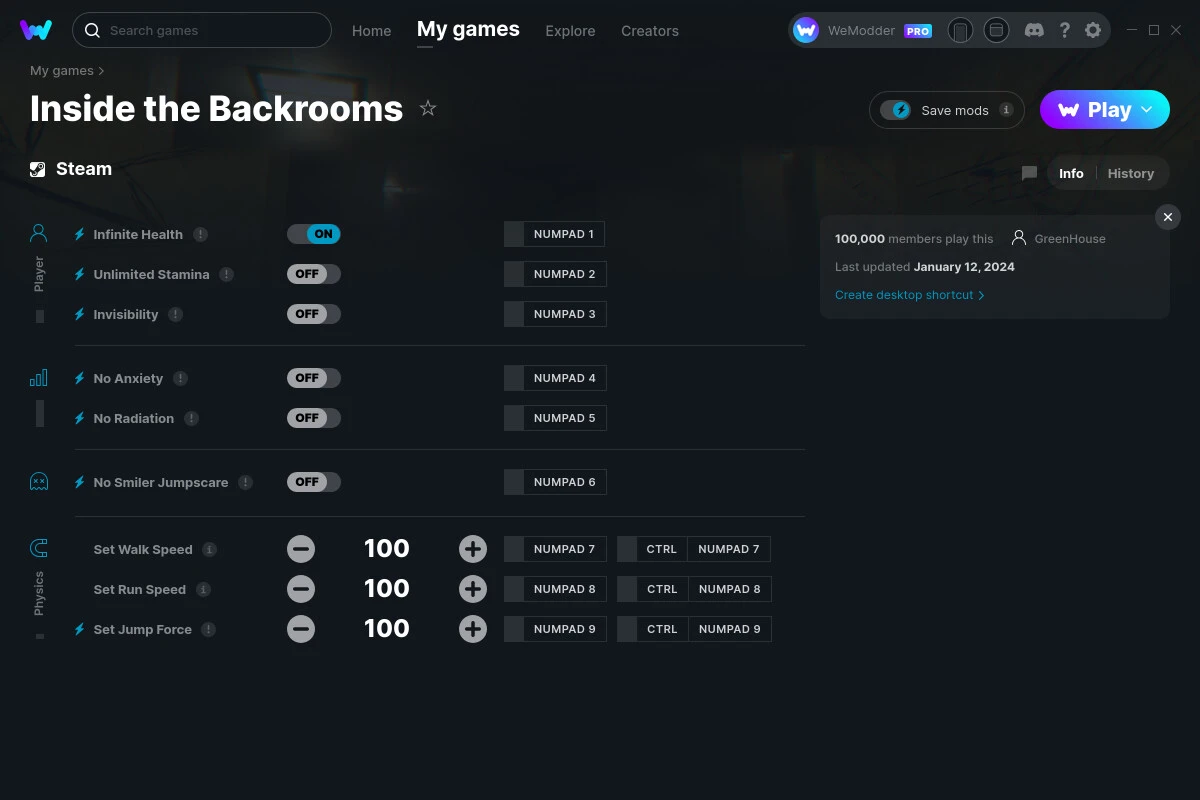 Inside the Backrooms "Трейнер +8" [UPD: 13.01.2024] {GreenHouse / WeMod}