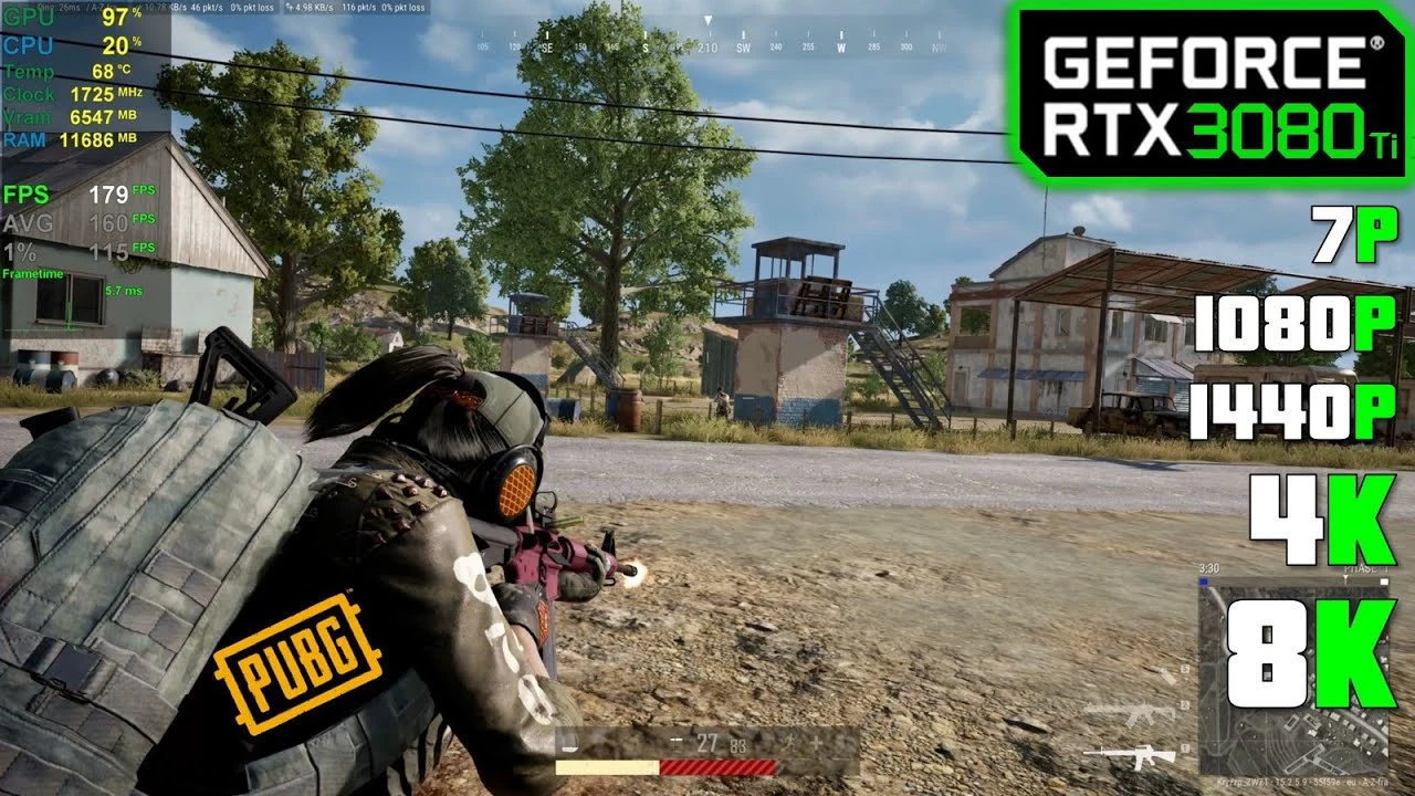 Блогер протестировал PUBG на ПК с GeForce RTX 3080 Ti в разрешениях от 7p до 8K