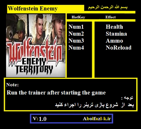 Wolfenstein: Enemy Territory: Трейнер/Trainer (+6) [1.0] {Abolfazl.k}