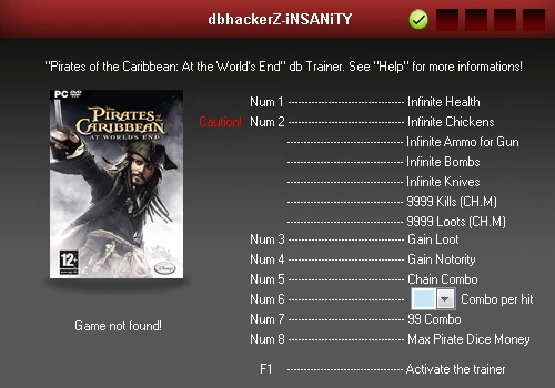 Pirates of the Caribbean - At World's End: Трейнер (+13) [1.0] {dbhackerZ/iNSANiTY}