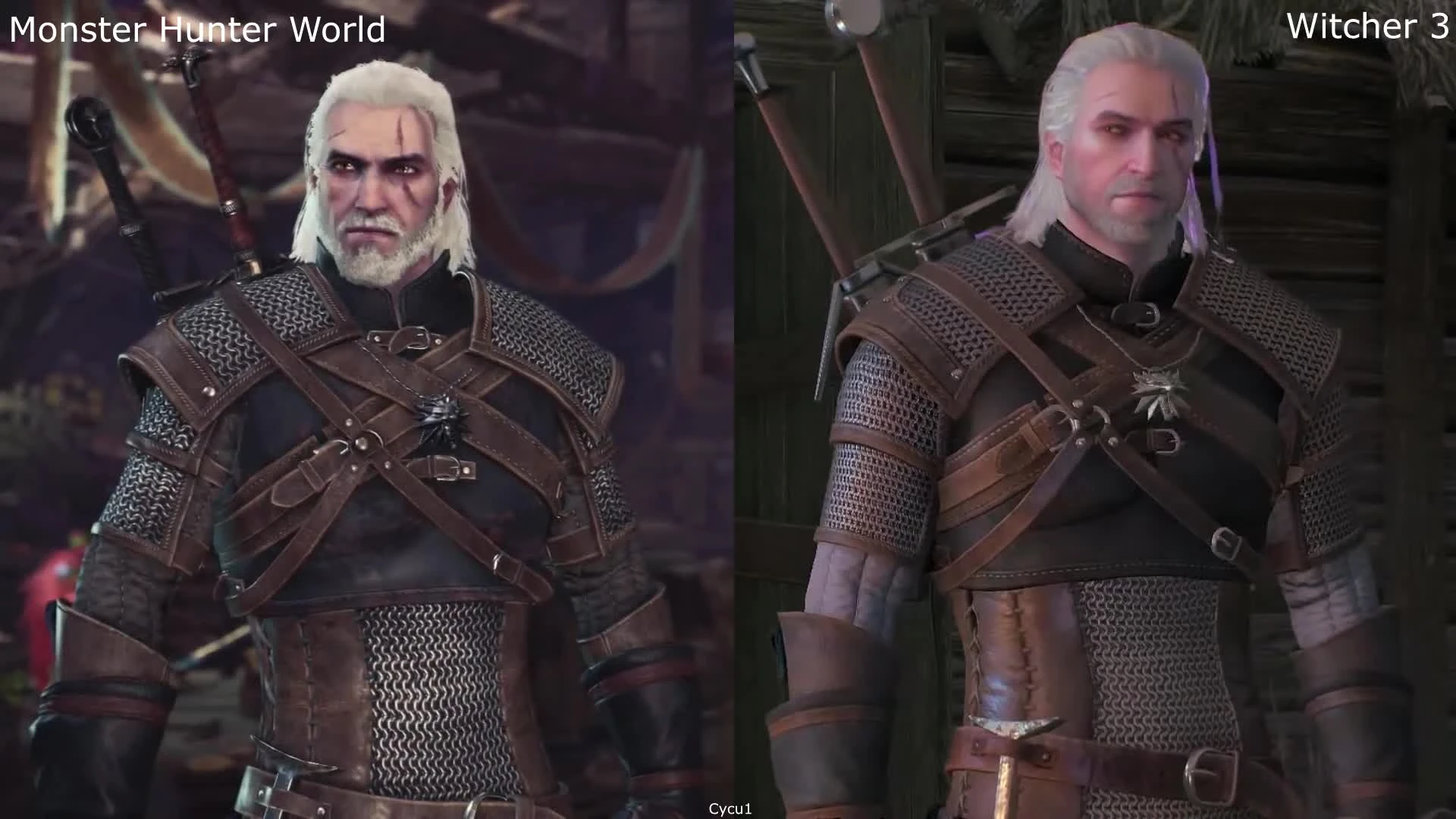 Сравнение Геральта в Monster Hunter: World и Witcher 3