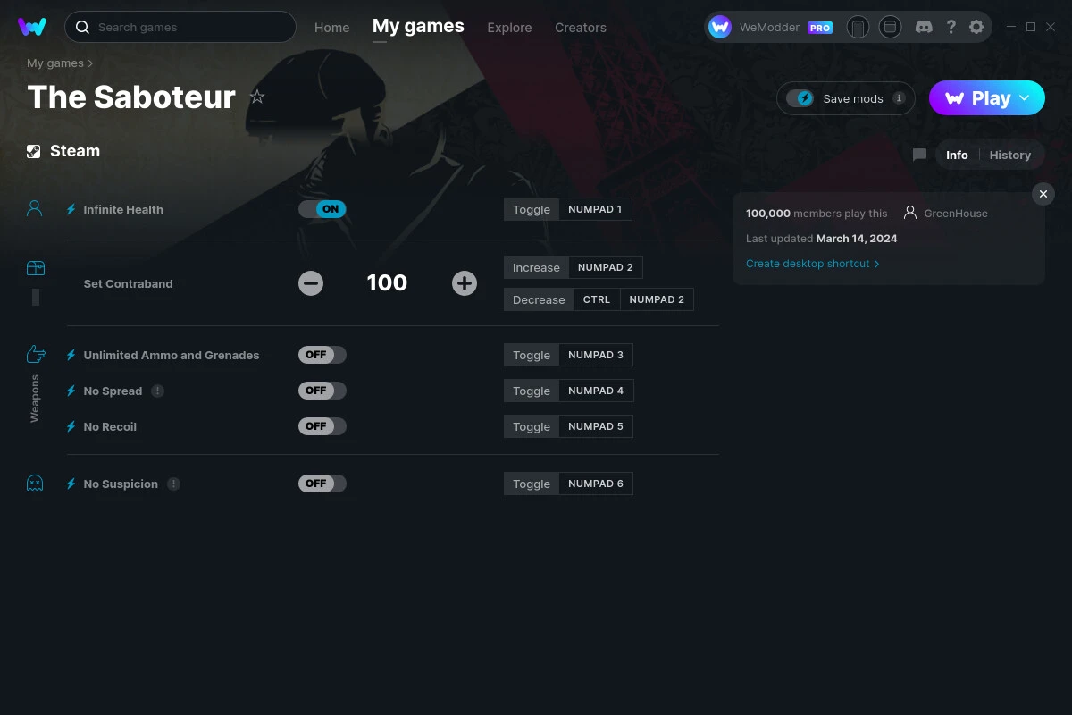 The Saboteur "Трейнер +6" [UPD: 14.03.2024] {GreenHouse / WeMod}