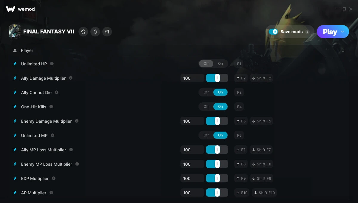 Final Fantasy 7 "Трейнер +15 от WeMod: Здоровье, деньги, предметы и пр"