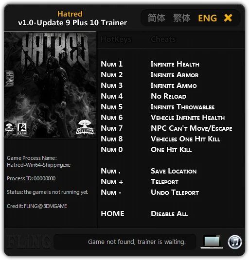 Hatred: Трейнер/Trainer (+10) [1.0 - Update 9] {FLiNG}