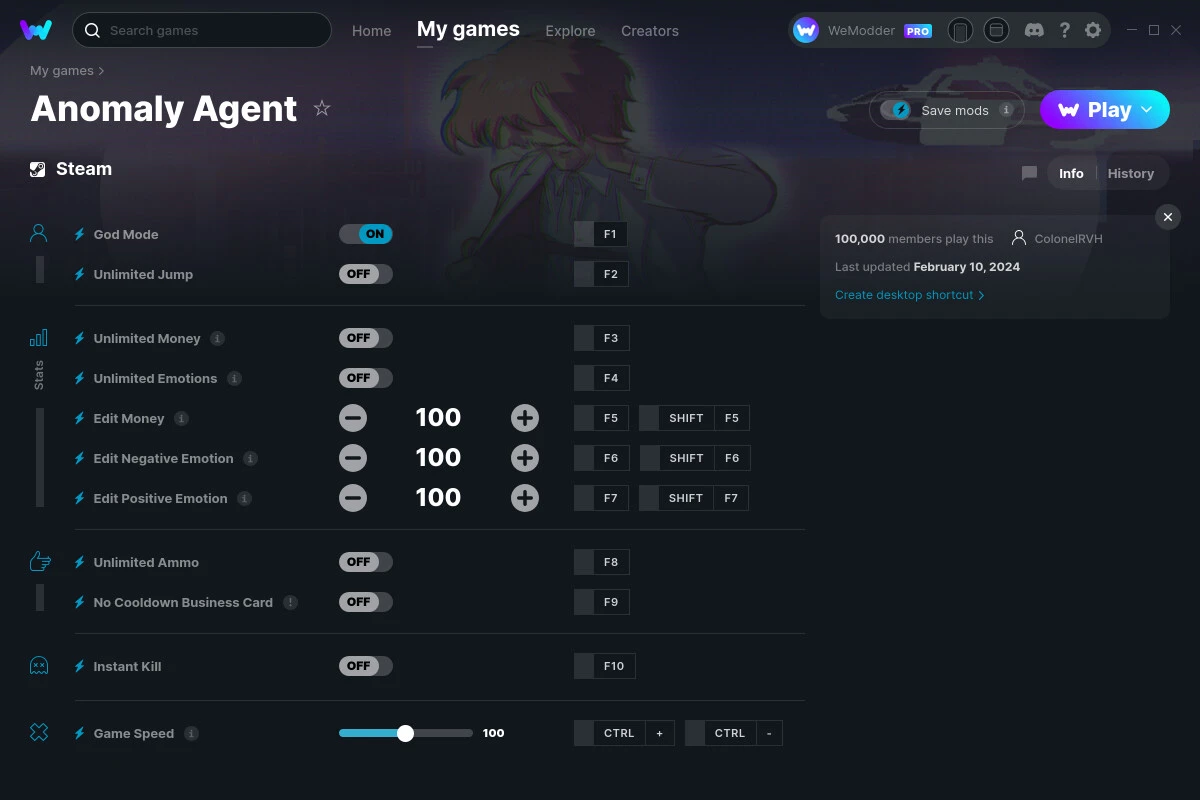 Anomaly Agent "Трейнер +11" [UPD: 10.02.2024] {ColonelRVH / WeMod}