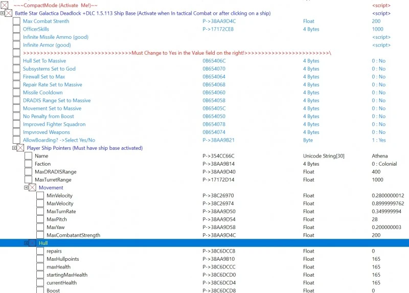 BattleStar Galactica Deadlock: Таблица для Cheat Engine [UPD: 07.02.2021/1.5.113] {gideon25}