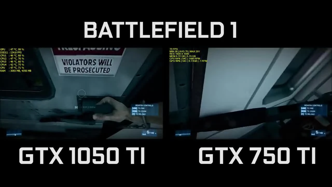GTX 1050 TI Vs GTX 750 TI BATTLEFIELD 3 1080p