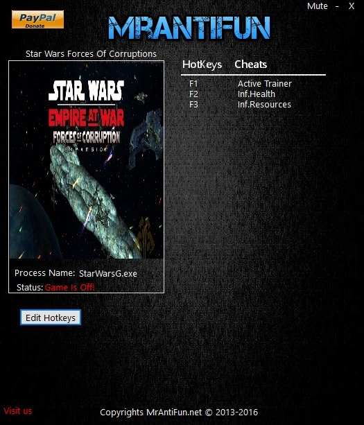 Star Wars: Empire At War: Forces Of Corruptions: Трейнер/Trainer (+2) [1.121] {MrAntiFun}