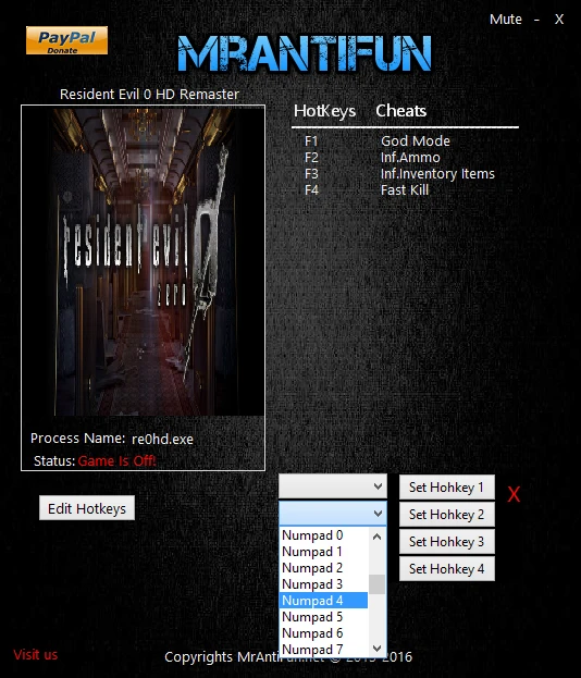 Resident Evil 0 HD Remaster: Трейнер/Trainer (+4) [1.00] {MrAntiFun}