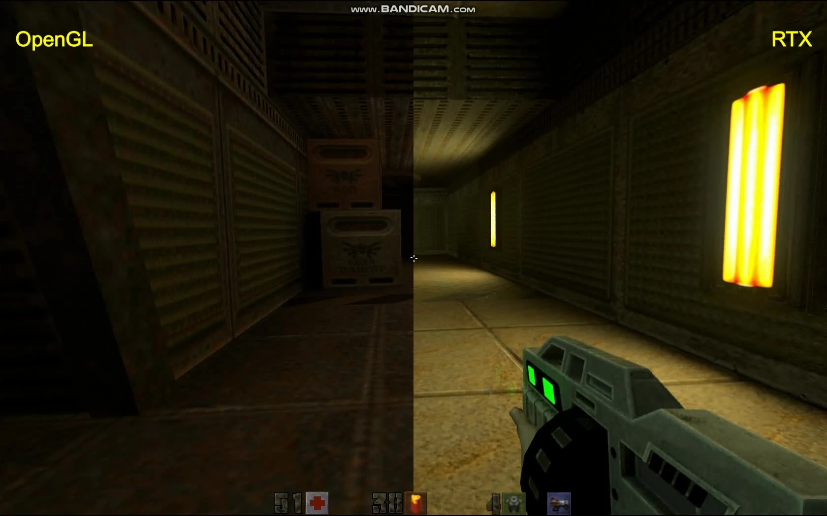 Quake 2 RTX сравнения графики OpenGL|RTX на базе GTX 1080