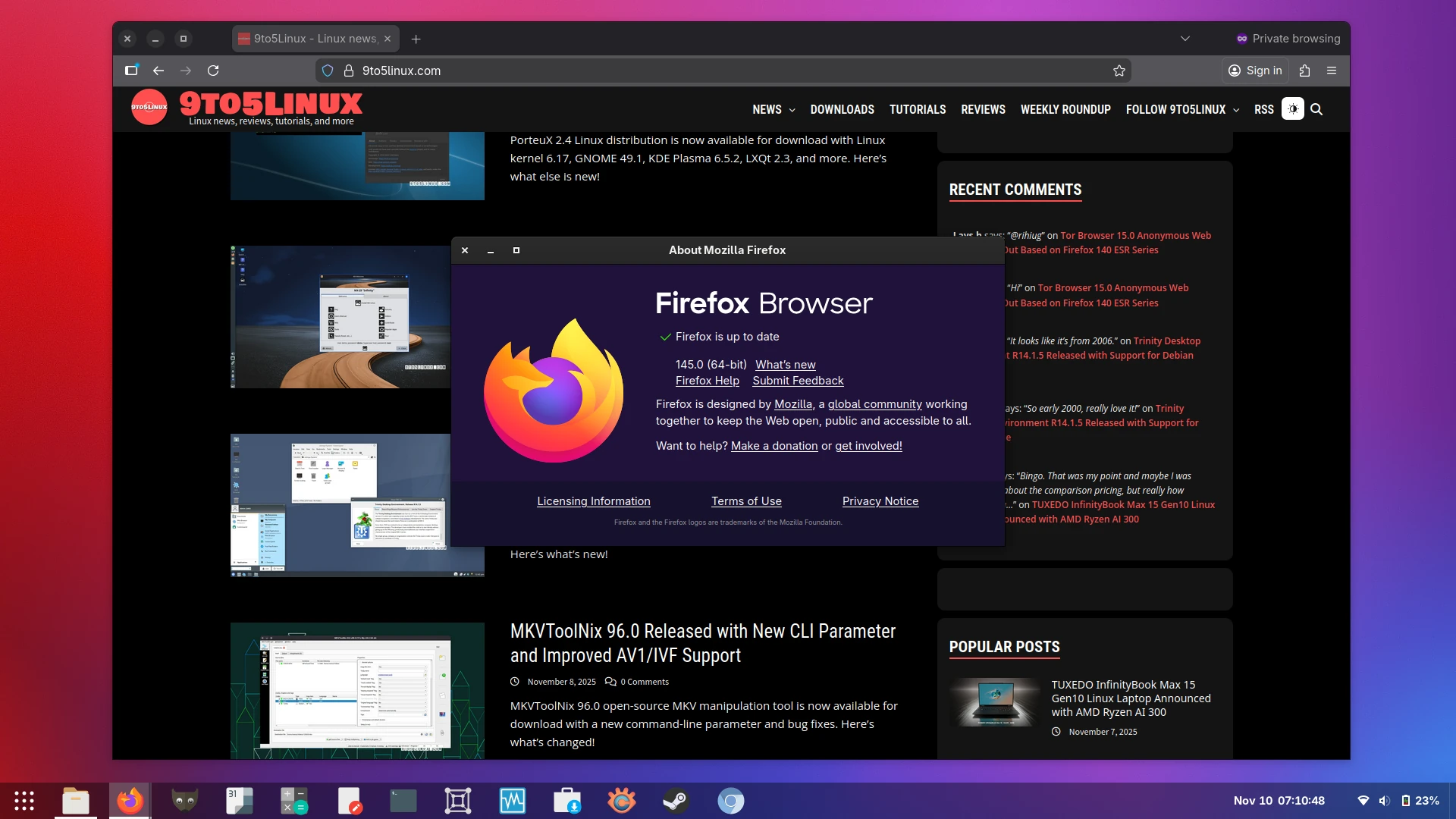 Вышла Firefox 145 - Mozilla прекратила поддержку 32-битных систем на Linux
