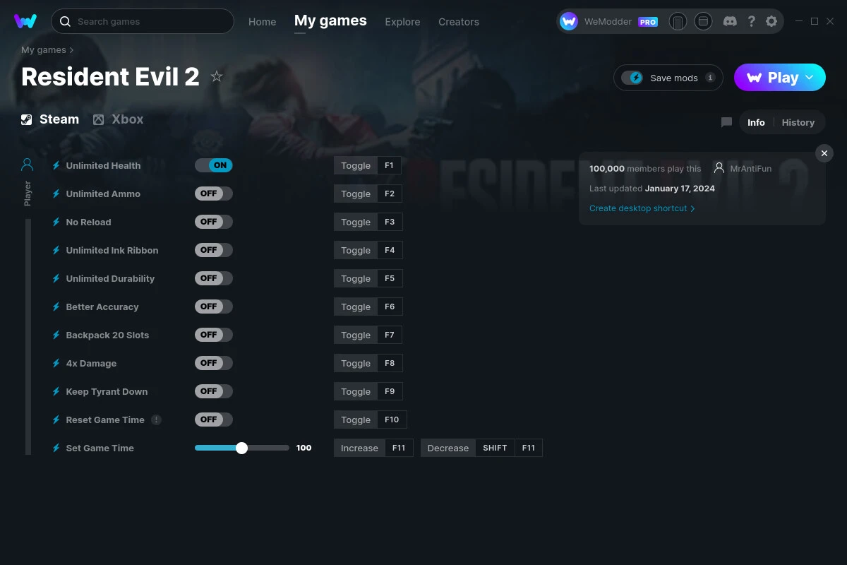 Resident Evil 2 "Трейнер +11" [UPD: 17.01.2024] {MrAntiFun / WeMod}