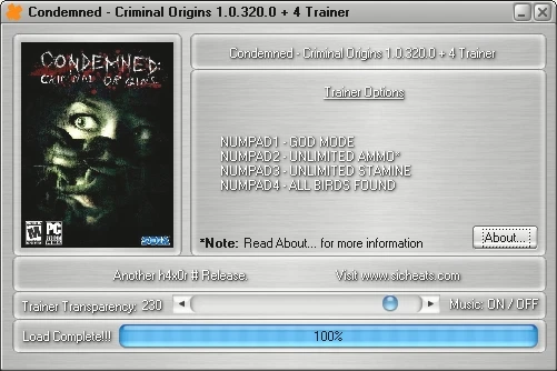Condemned - Criminal Origins: Трейнер (+4) [1.0.320.0] {h4x0r}