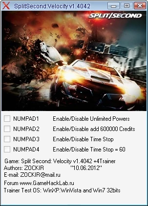 Split/Second: Трейнер/Trainer (+4) [1.4042] {ZOCKIR}