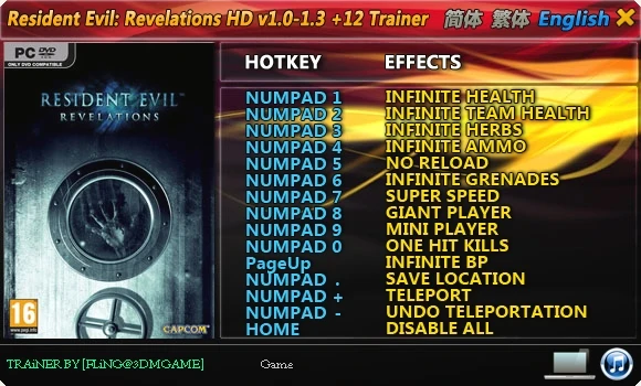 Resident Evil ~ Revelations HD: Трейнер/Trainer (+12) [1.0 ~ Update 4] {FLiNG}