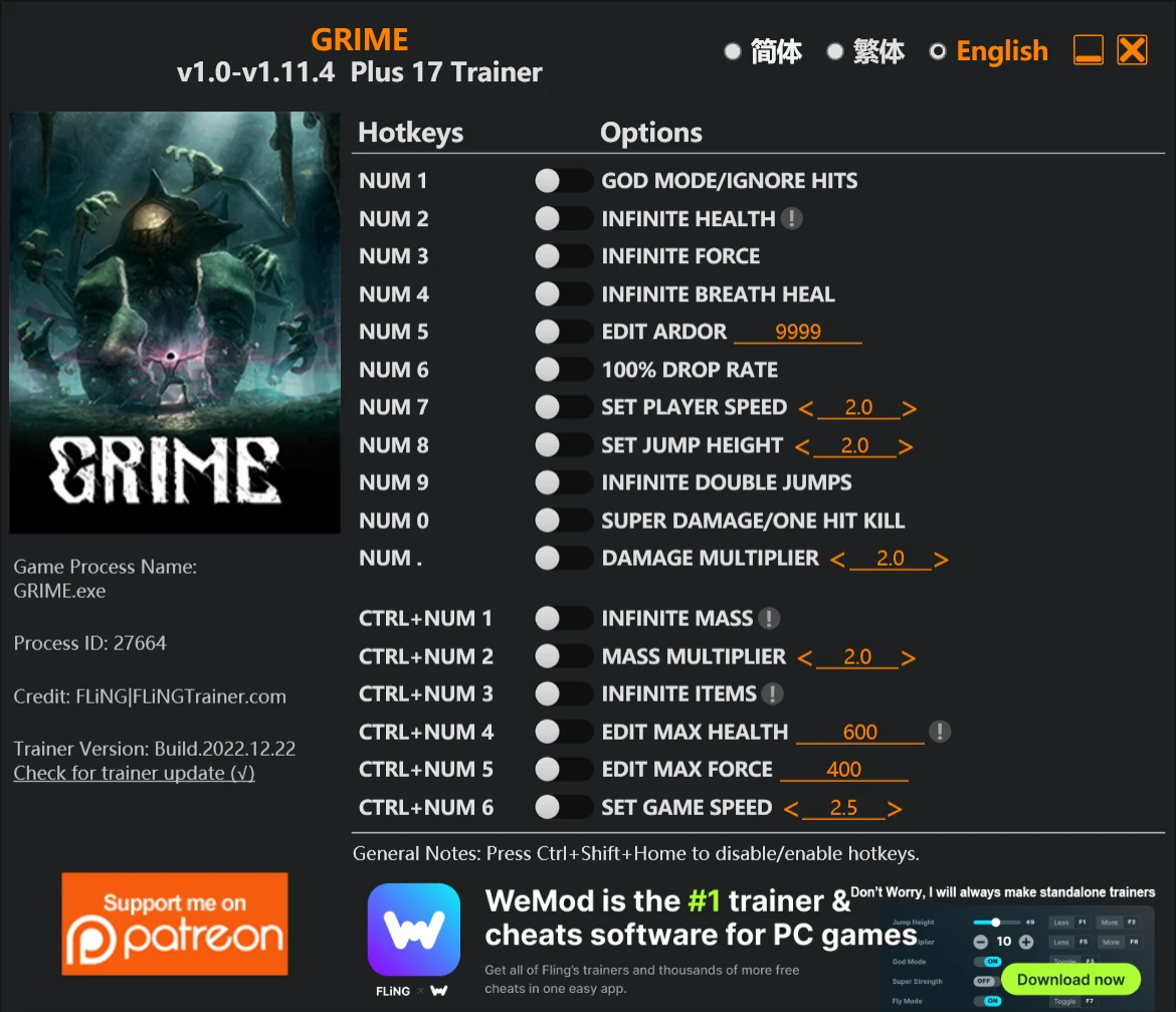 GRIME "Трейнер +17" [1.0 - 1.11.4] {FLiNG}