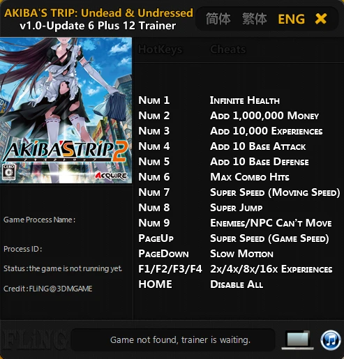 Akiba's Trip: Undead & Undressed: Трейнер/Trainer (+12) [1.0 - Update 6] {FLiNG}