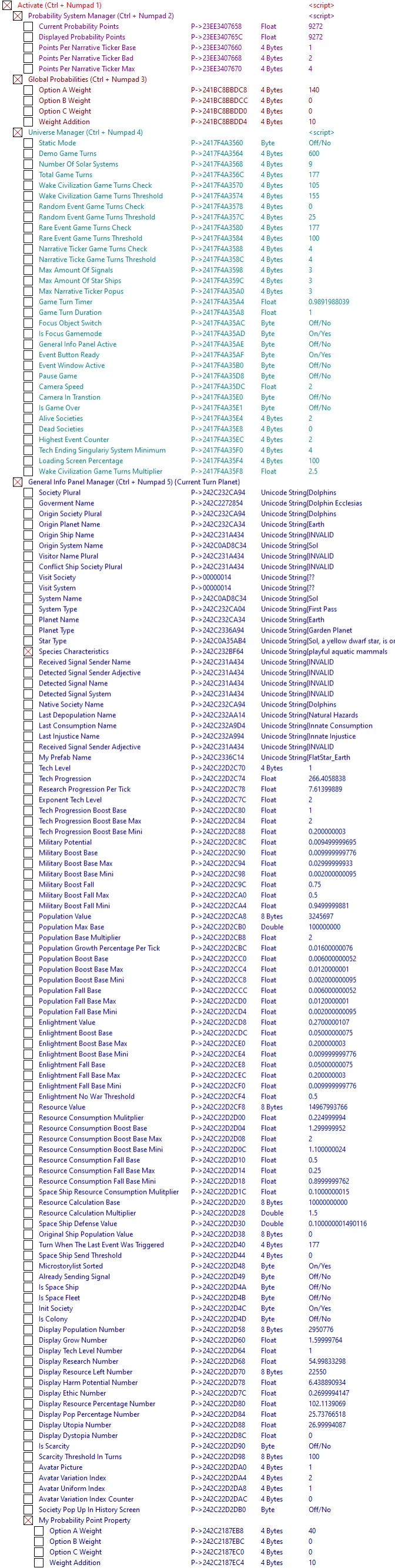 The Fermi Paradox: Таблица для Cheat Engine [0.60.A.02] {ndck76}