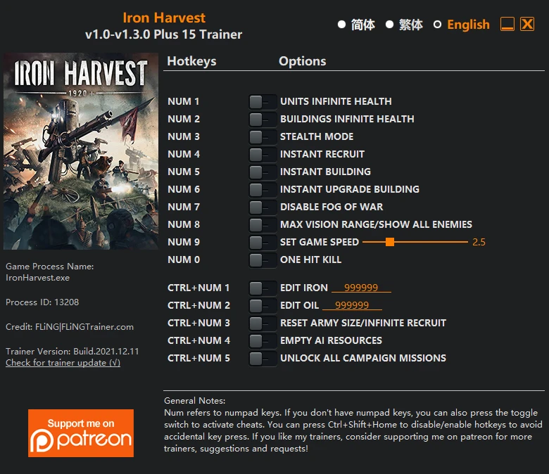Iron Harvest: Трейнер/Trainer (+14) [1.0 - 1.3.0] {FLiNG}