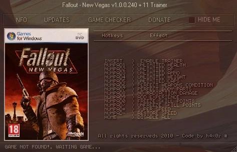 Fallout: New Vegas: Трейнер (+11) [1.0.0.240 SKiDROW]  (h4x0r)