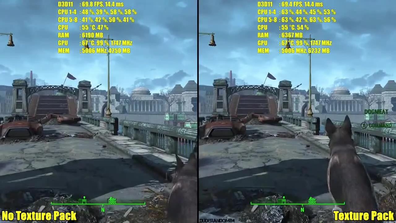 Fallout 4 No Texture Pack Vs Texture Pack 4K - Графика, частота кадров, сравнение