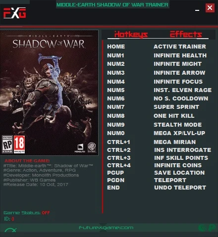 Middle-earth: Shadow of War: Трейнер/Trainer (+15) [1.0] {FutureX}
