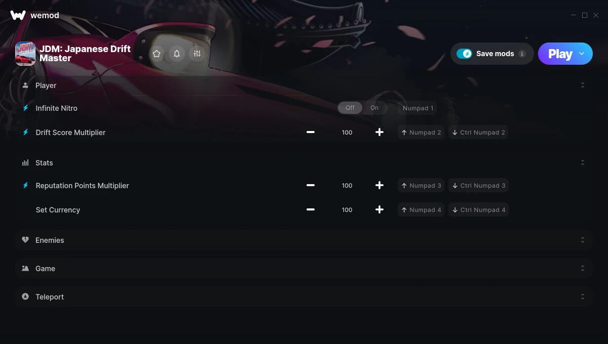 JDM: Japanese Drift Master "Трейнер +11 от WeMod: нитро, валюта, дрифт и пр"