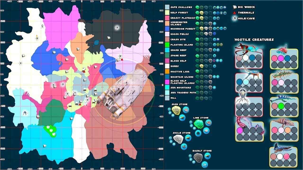 Subnautica: Сохранение/SaveGame (Все обозначения на карте, 3-я версия)