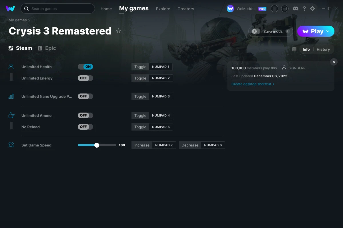 Crysis 3 Remastered "Трейнер +6" [UPD: 08.12.2022] {STiNGERR / WeMod}